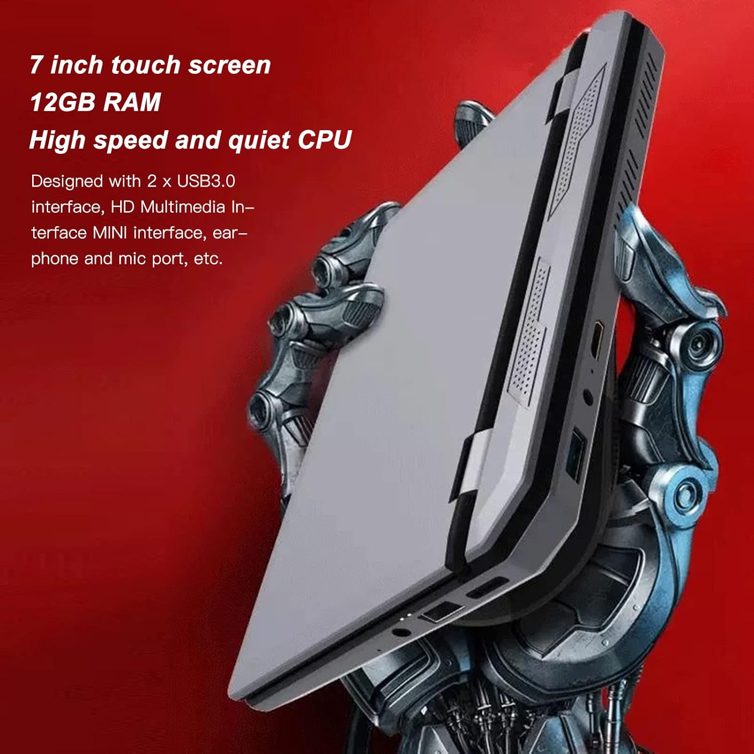Zunate Mini portátil Win 10, pantalla táctil de 7.0 pulgadas, mini portátil industrial CPU J4105, micro PC RAM de 12 GB, WiFi de doble banda,