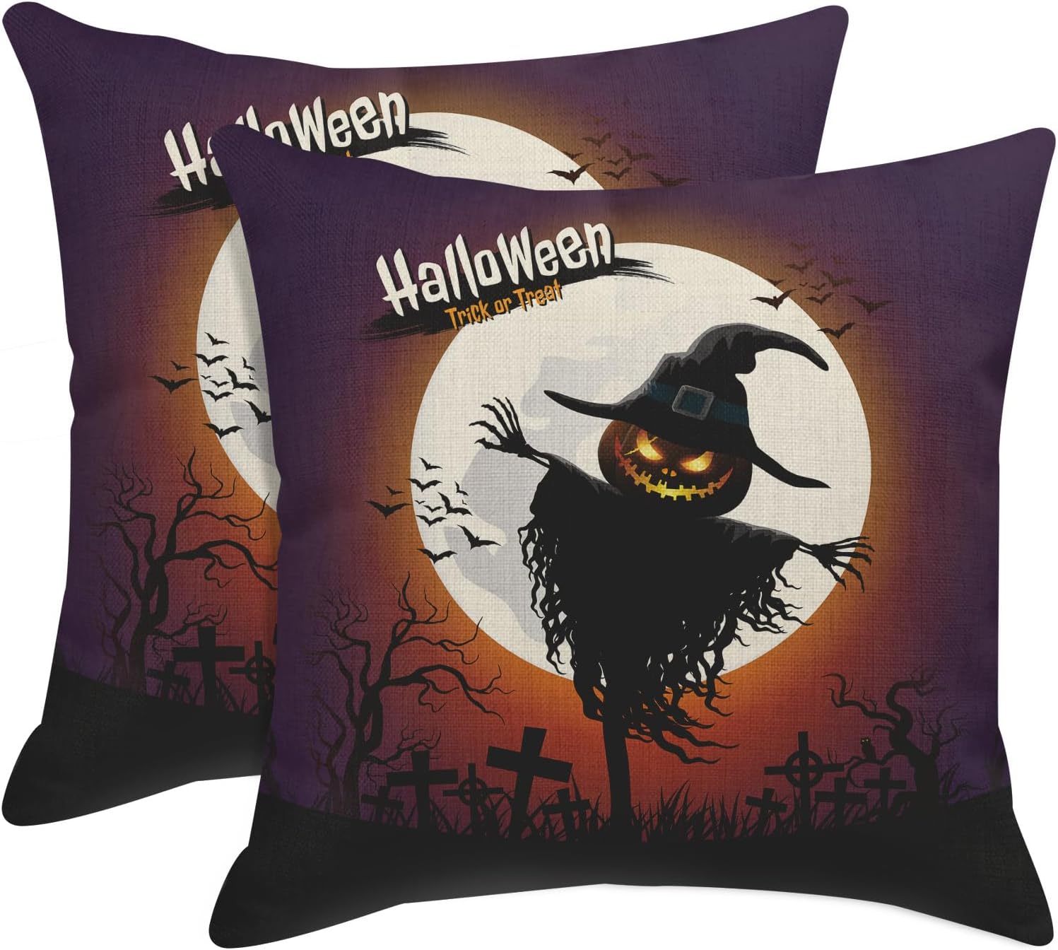 Arttown Juego de 2 fundas de almohada cuadradas de lino de 18 x 18 pulgadas, diseño de calabaza, luna, otoño, búho, decoración del hogar y almohadas