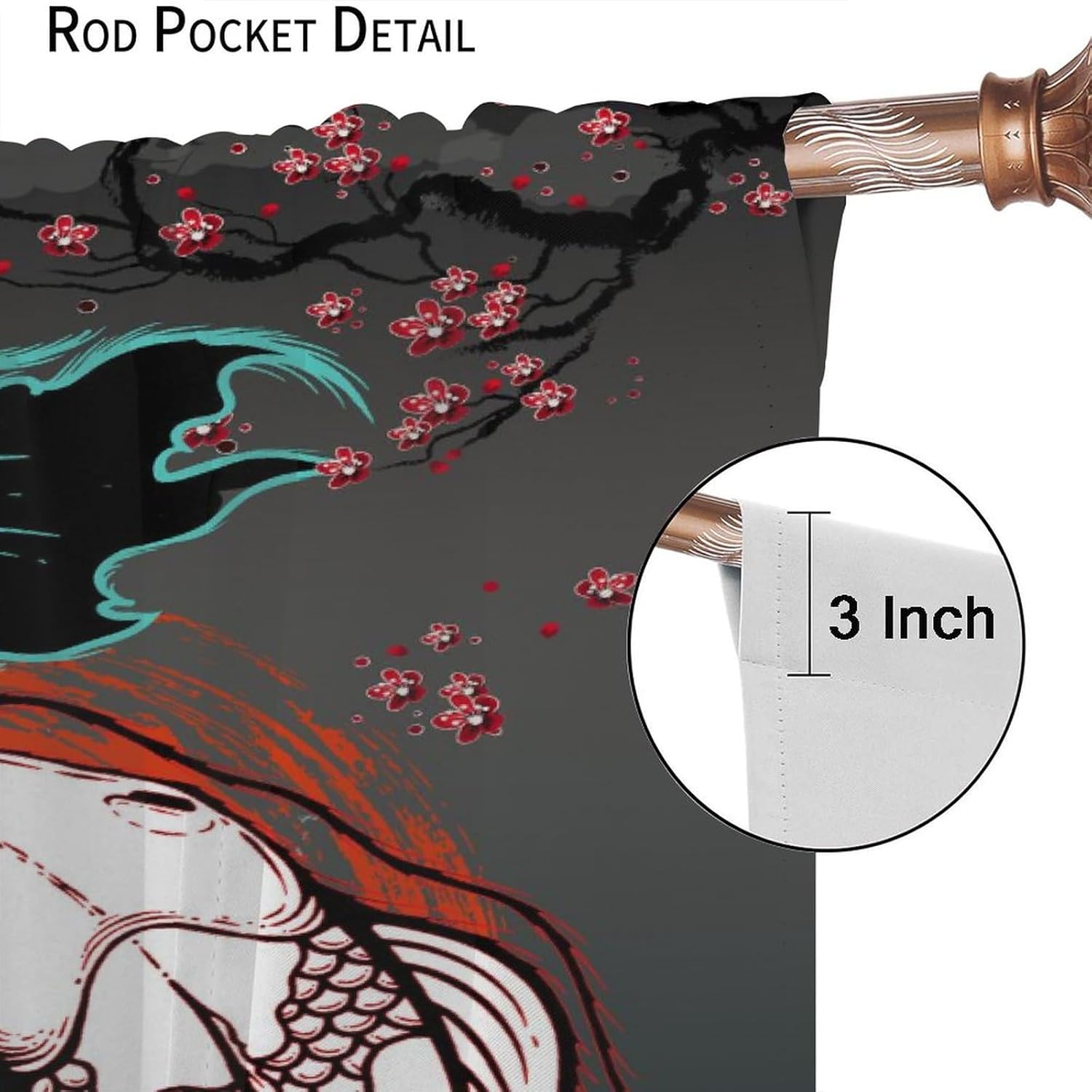 SENQIAN Koi – Cortinas opacas para cocina, estética japonesa, romántica, flor de cerezo, ondas, con bolsillo para cortinero, cortinas opacas para