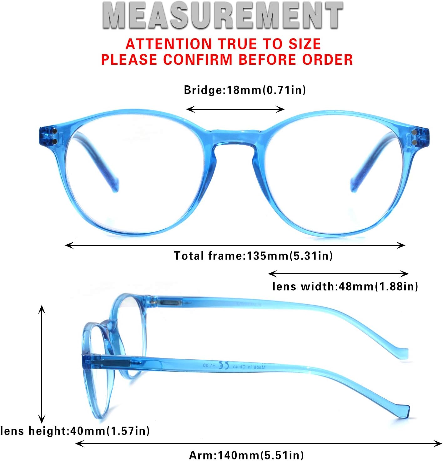 VIDEBLA Paquete de 5 lentes de lectura con bloqueo de luz azul, lectores de computadora redondos de moda para mujeres y hombres, lente transparente