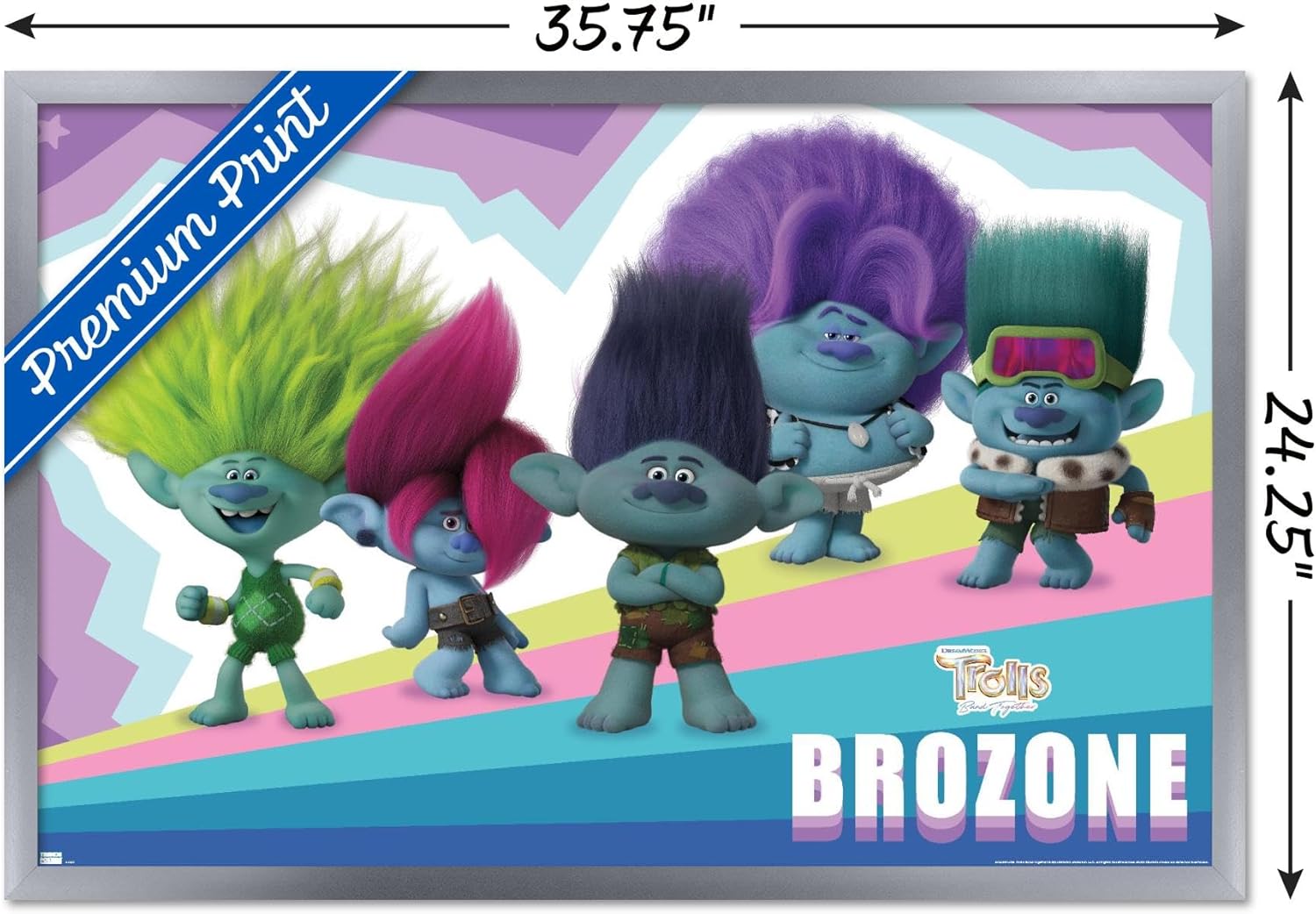 Trends International Trolls Band Together – Póster de pared de brozone, 22.37 x 34.00 pulgadas, versión enmarcada en plata