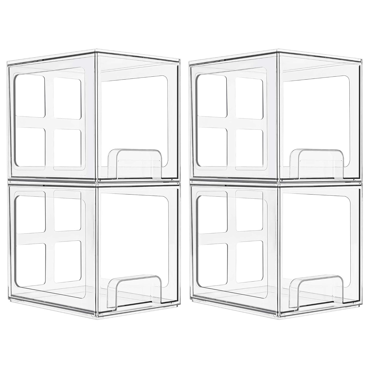 SMARTAKE Paquete de 4 cajones organizadores de maquillaje apilables, organizadores de baño de acrílico, cajones de almacenamiento de plástico
