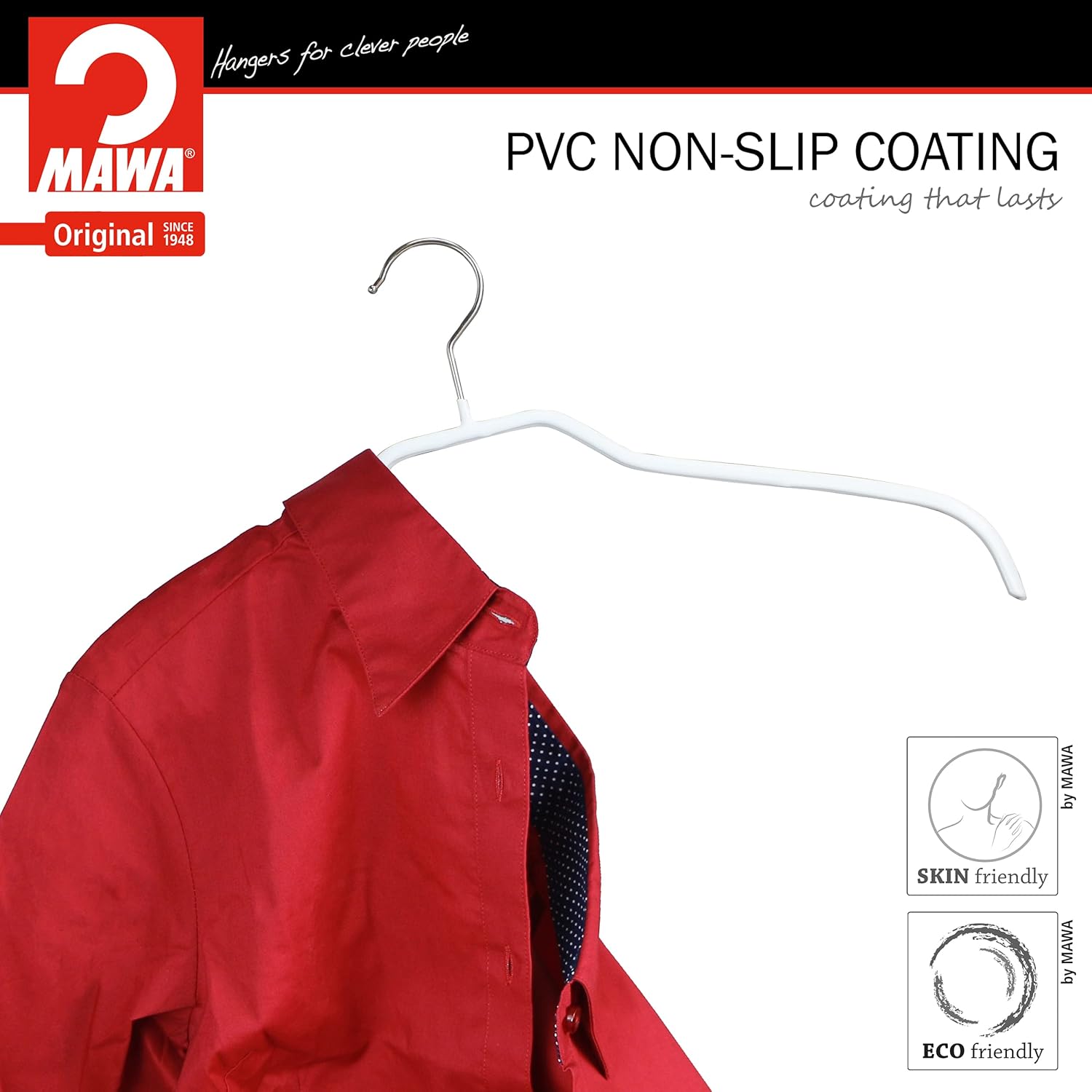MAWA Ft Reston Lloyd Silhouette Series – Percha antideslizante que ahorra espacio para camisas y vestidos, estilo 41F, juego de 10, color blanco,