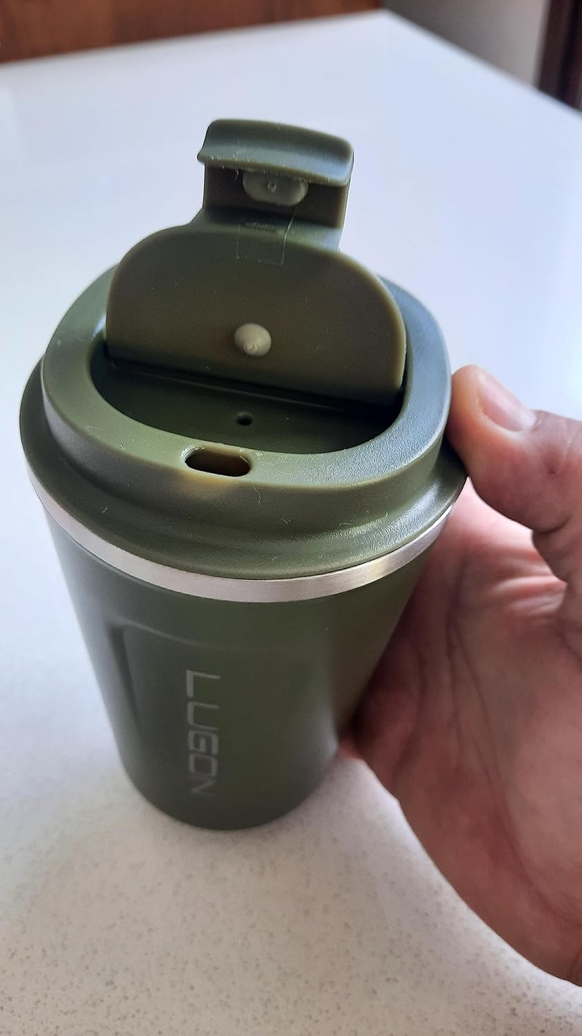 Lugon Taza de café de acero inoxidable de doble pared aislada al vacío de 12 onzas con tapa a prueba de derrames, taza de viaje para el trabajo,