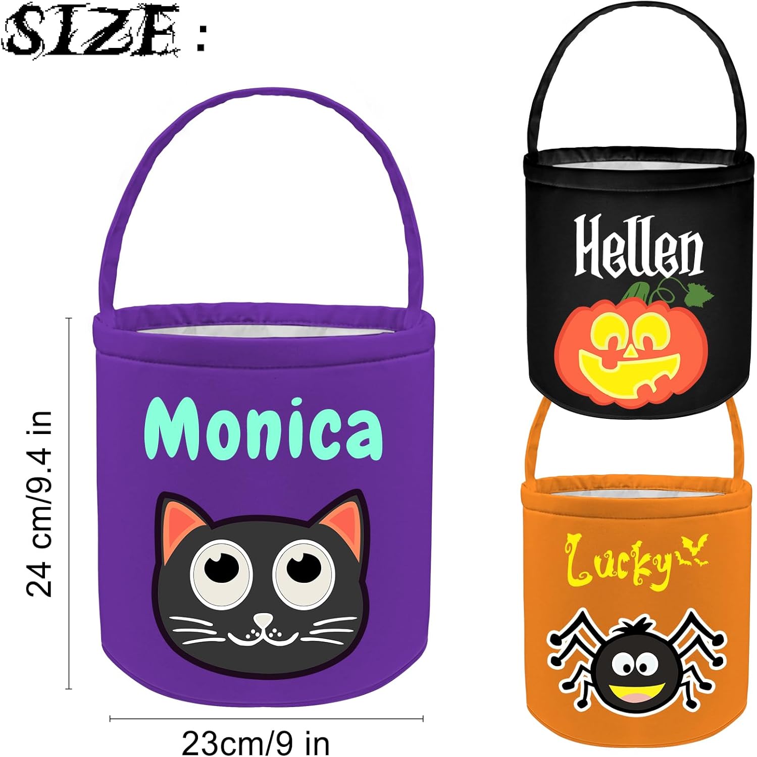 Cesta personalizada de Halloween, bolsa de cubo personalizada con nombre personalizado, cesta de lona de calabaza, regalos para niños y niñas