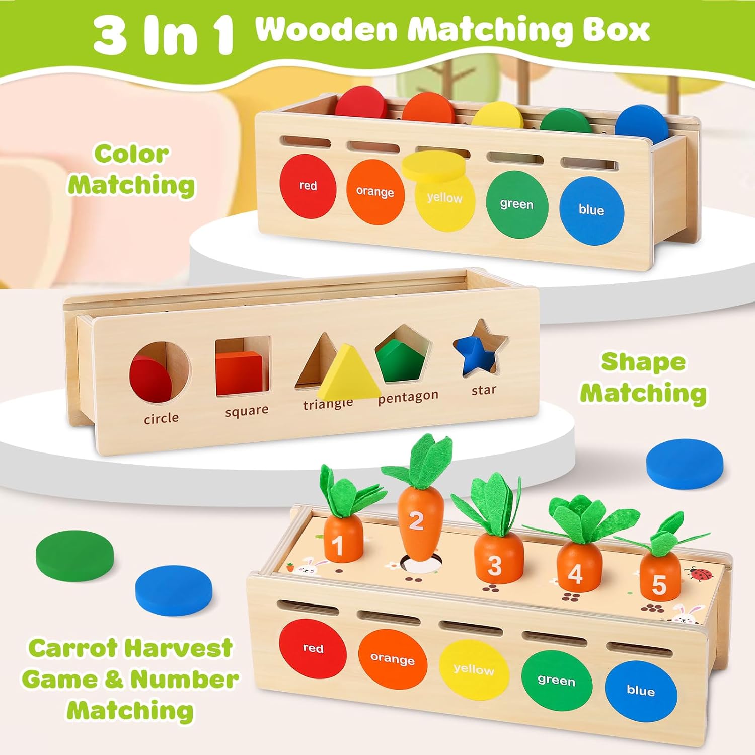 V-Opitos Juguetes Montessori para niños pequeños de 1, 2 y 3 años, caja de madera para clasificar colores y formas, juguetes de aprendizaje temprano