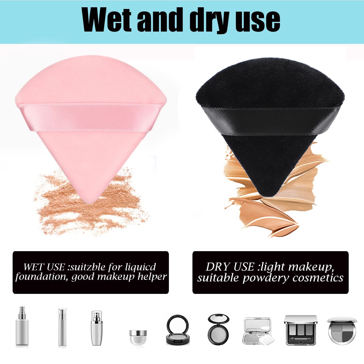 JASSINS - Juego de 8 esponjas de algodón en polvo triángulo súper suave tanto seco como húmedo para corrector polvo suelto polvo corporal base rubor - Imagen 3