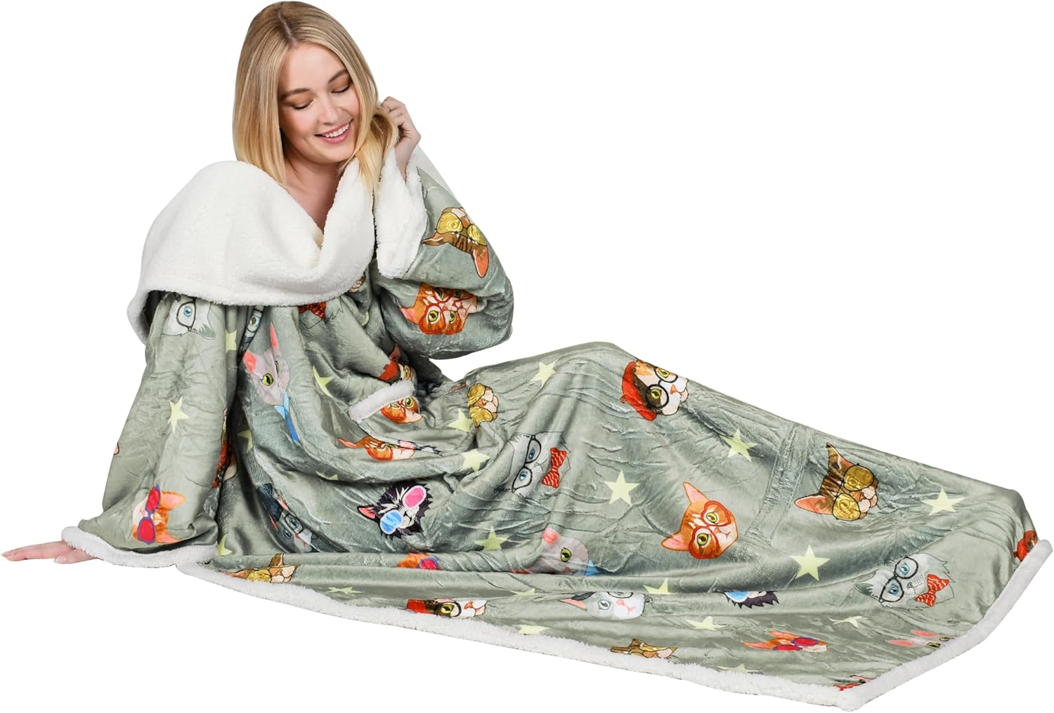 Catalonia Manta Sherpa con mangas y brazos, cómoda manta de TV con mangas, manta grande y cómoda para mujeres y hombres, regalo para ella, años 80