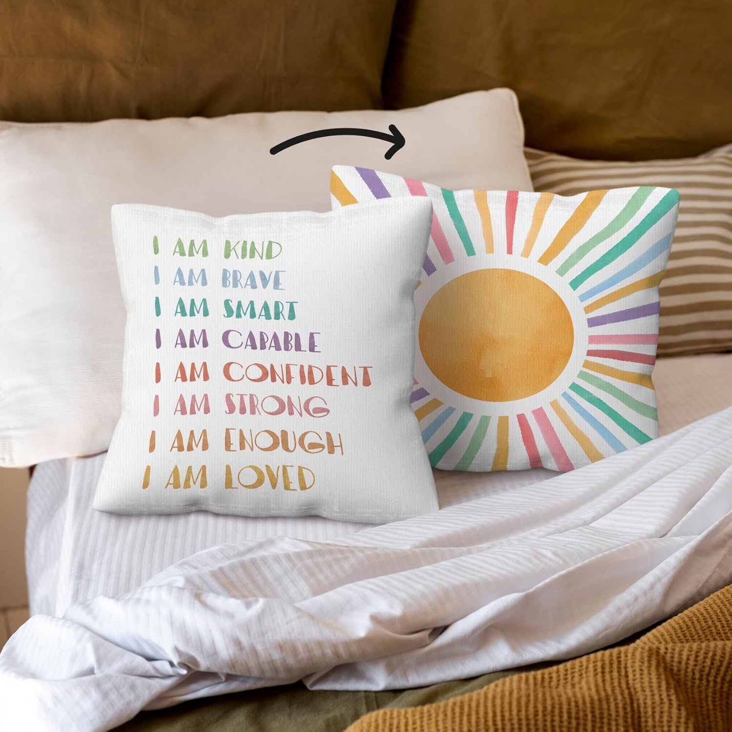Fundas de almohada bohemias, decoración bohemia para aula, fundas de almohada decorativas reversibles para niños de 18 x 18 pulgadas, fundas de
