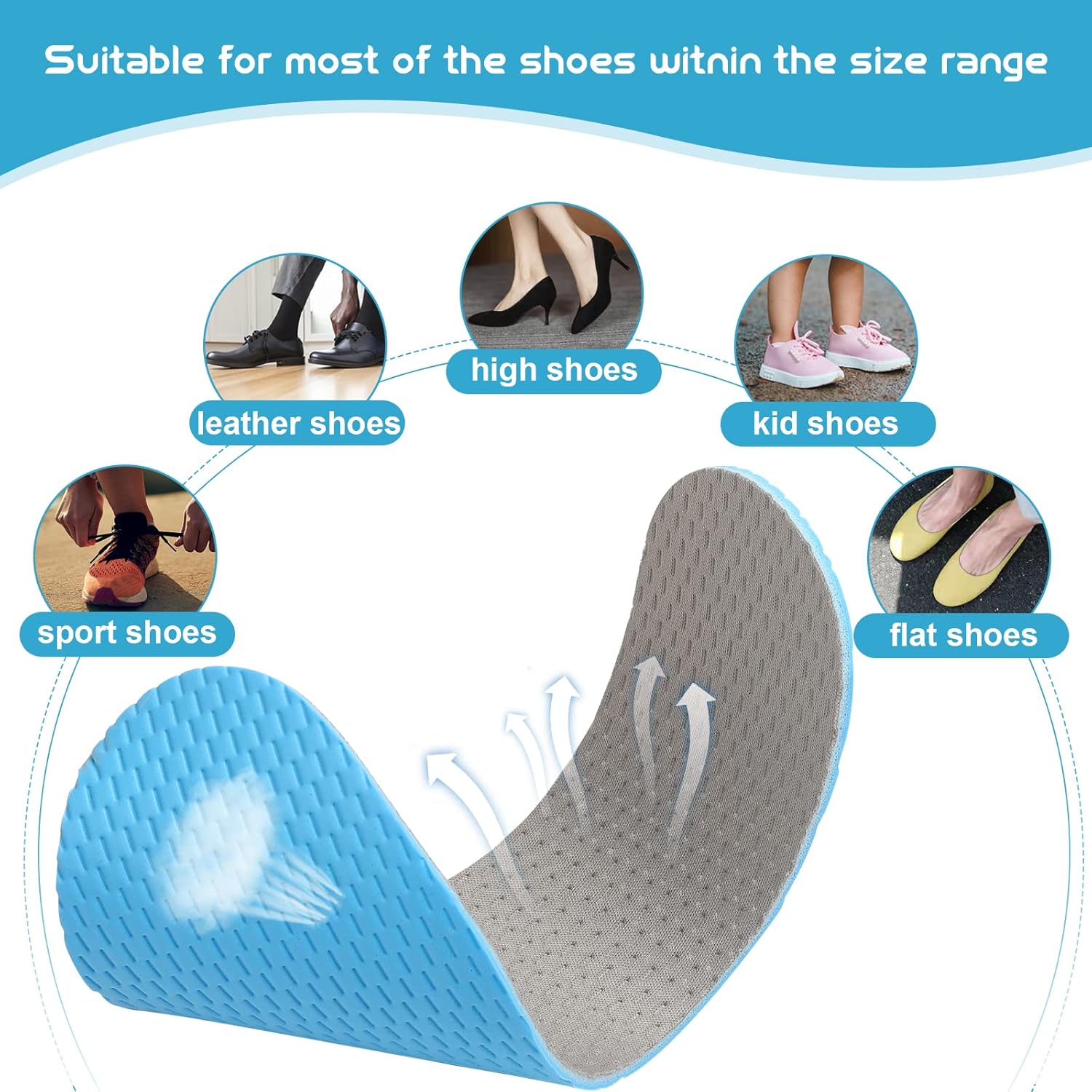 6 pares de plantillas finas para zapatos, plantillas de zapatos descalzos, plantillas de espuma viscoelástica de látex de tres capas, cortables y