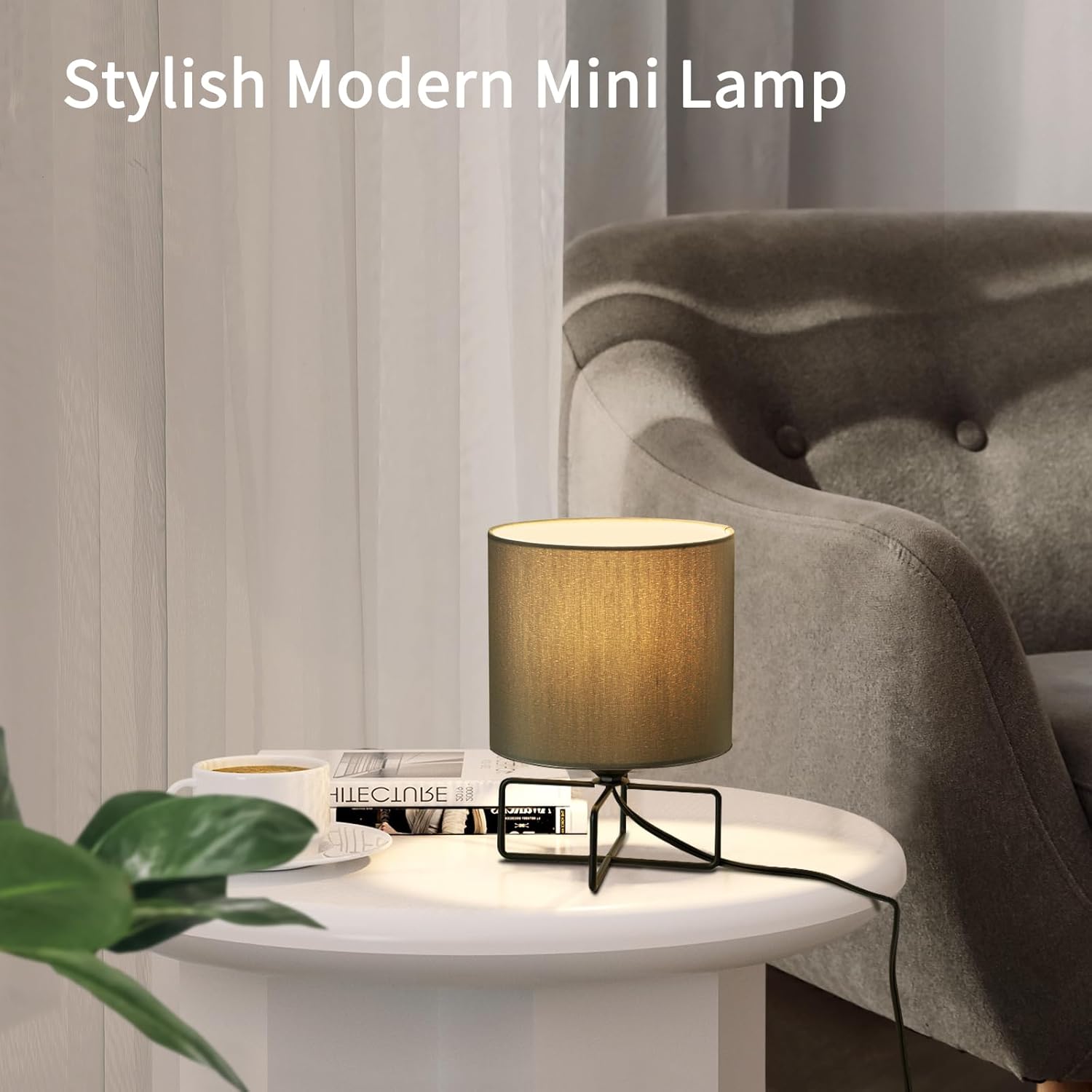 Lámpara de mesa pequeña, lámpara de noche con base de metal, lámpara de escritorio para dormitorio, sala de estar, oficina en casa, bombilla LED de