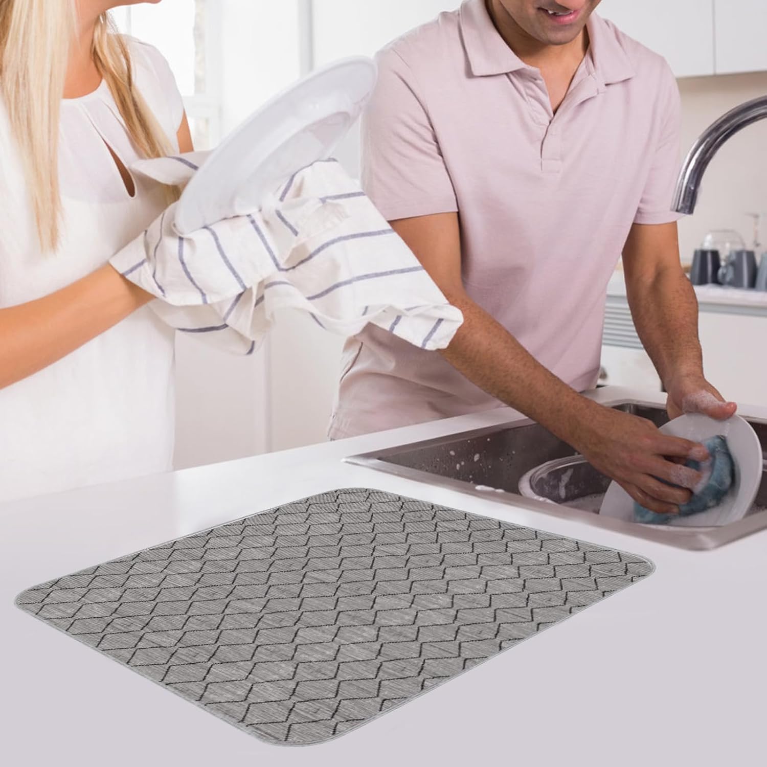 DEVBEST Tapete para secar platos  Tapetes de secado de platos ultra absorbentes  Lavable a máquina y secado súper rápido  Solución práctica para