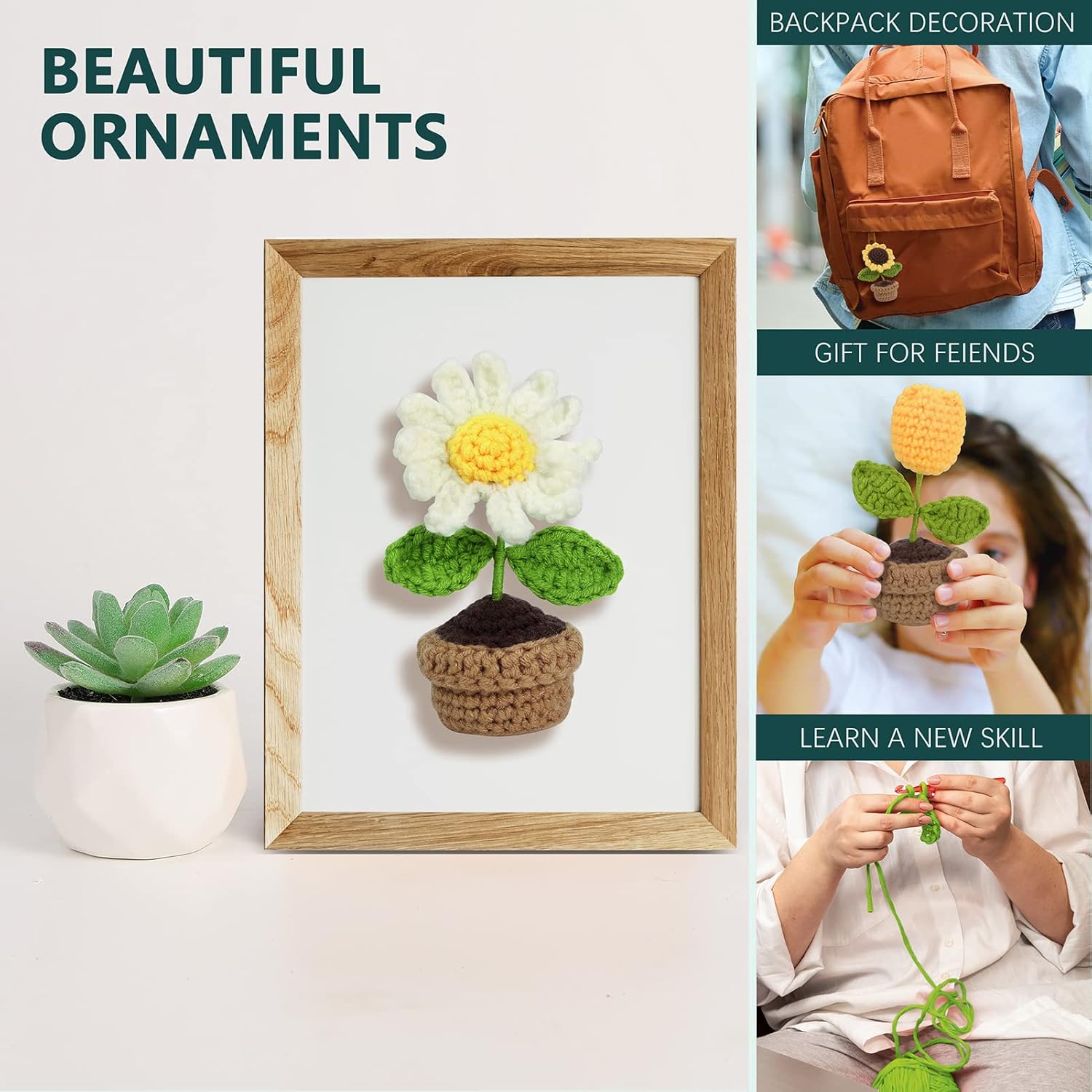 PP OPOUNT Kit de ganchillo para principiantes, 3 plantas en maceta, paquete completo de inicio para adultos y niños con instrucciones paso a paso y