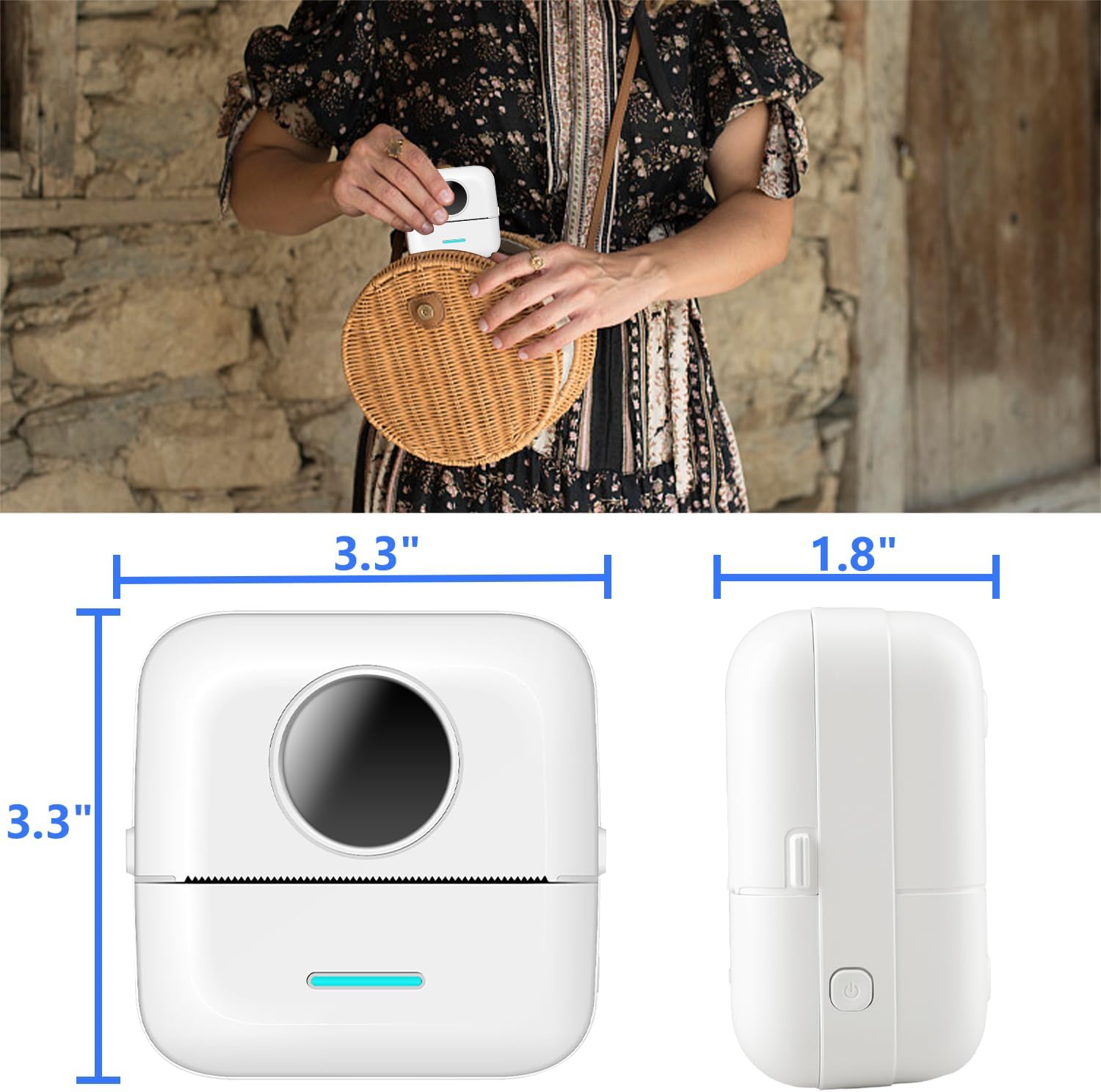 Mini impresora portátil, mini impresora de calcomanías Bluetooth, impresora térmica inteligente sin tinta de bolsillo para iOS y Android, impresora