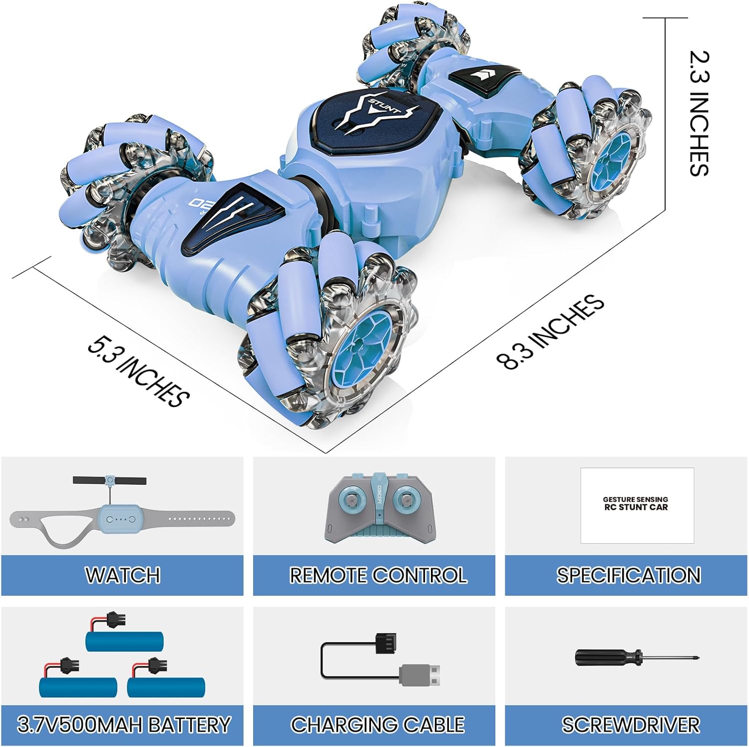 Tecnock Coche de control remoto para niños y niñas, 2.4 GHz 4WD con detección de gestos RC Stunt Car Toys  360 giratorio doble cara controlado a