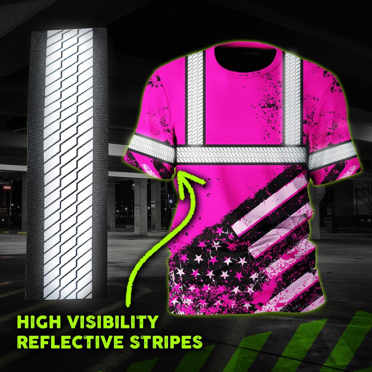 HiVis Custom Camisa de alta visibilidad de calavera con bandera de Estados Unidos para hombres, camisas de seguridad con nombre personalizado, ropa