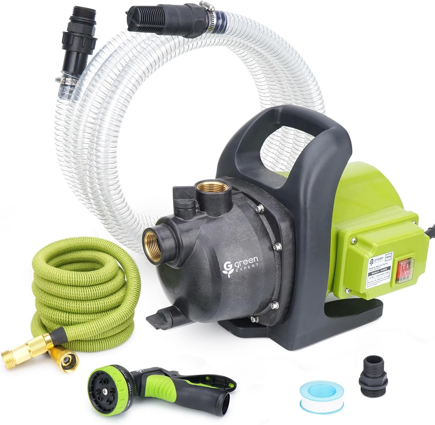 Green Expert – Kits de bomba de pozo poco profundo de 1 HP sistema de riego doméstico, incluye bomba de agua, manguera de entrada de 13 pies,