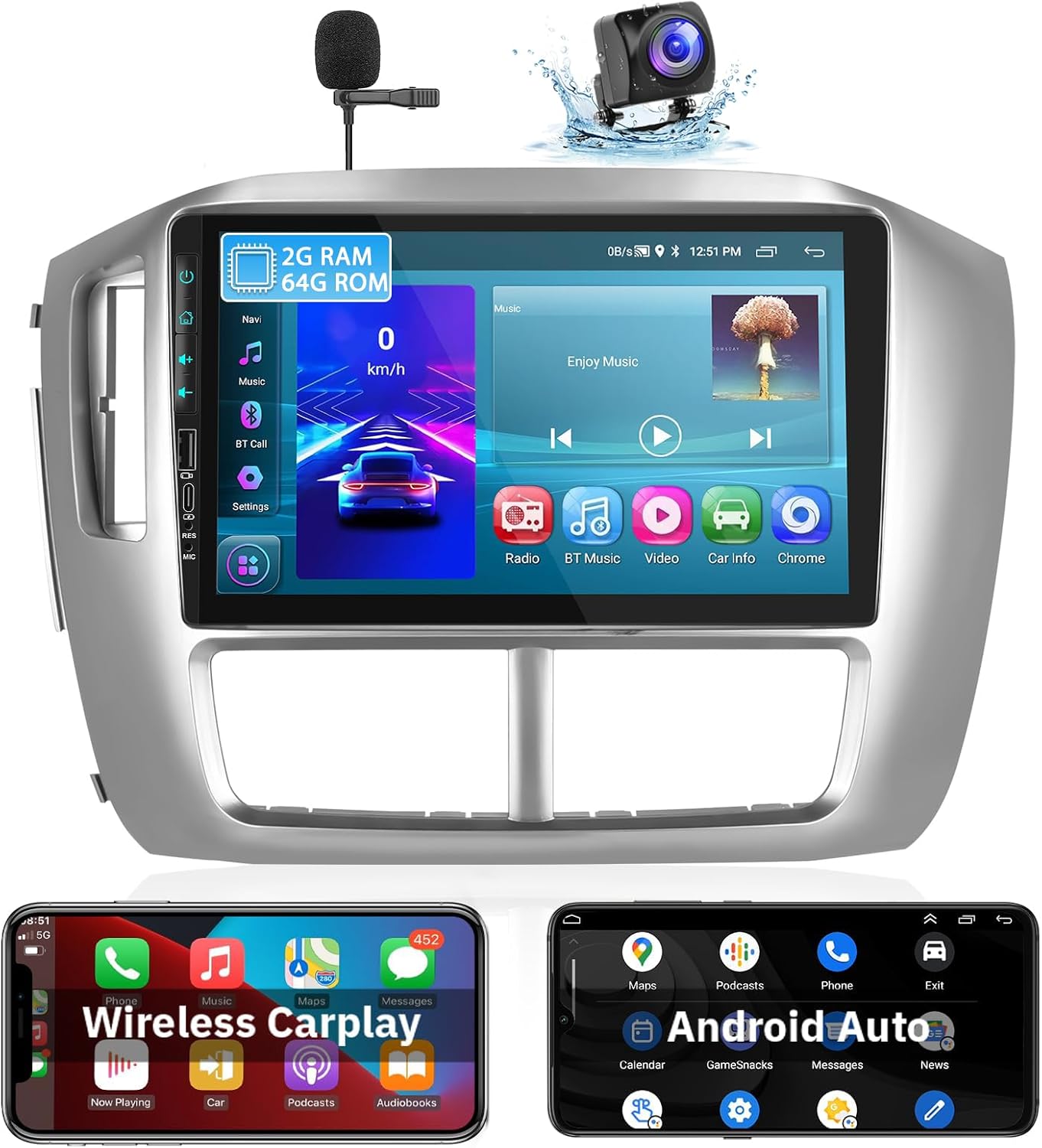 Estéreo de coche Android 2G+64G para Honda Pilot 2006-2008 con Carplay inalámbrico con WiFi navegación GPS reproductor de radio Android Auto 9