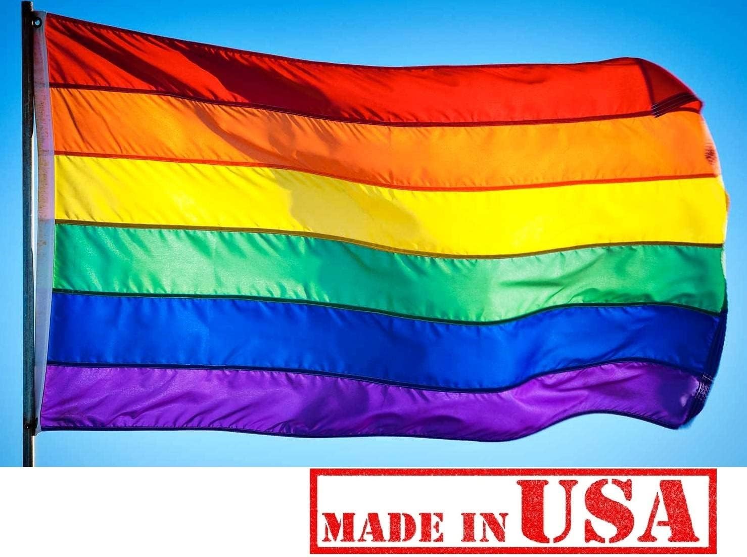 Bandera arcoíris de 3 x 5 pies (rayas cosidas) para exteriores SolarMax nailon  Orgullo gay lesbiana LGBT  Resistente a la decoloración UV  Calidad