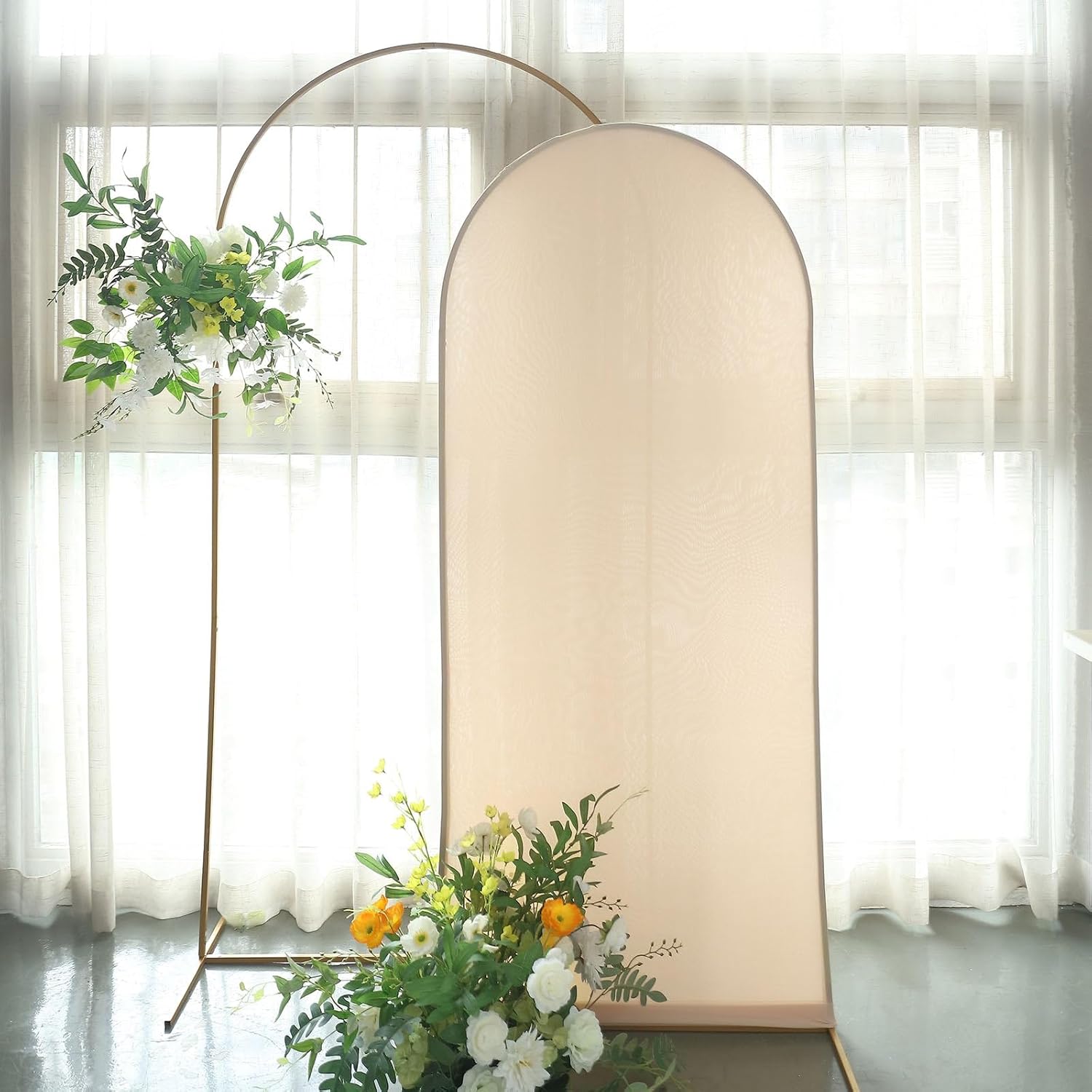 Efavormart – Cubierta de marco de fondo de elastano beige de 6 pies, cubierta de arco de boda de 2 lados