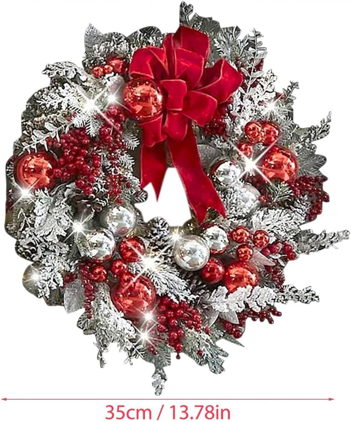 Corona navideña roja y blanca para puerta delantera, guirnalda de Navidad inalámbrica para colgar en la pared, decoración de interiores y exteriores