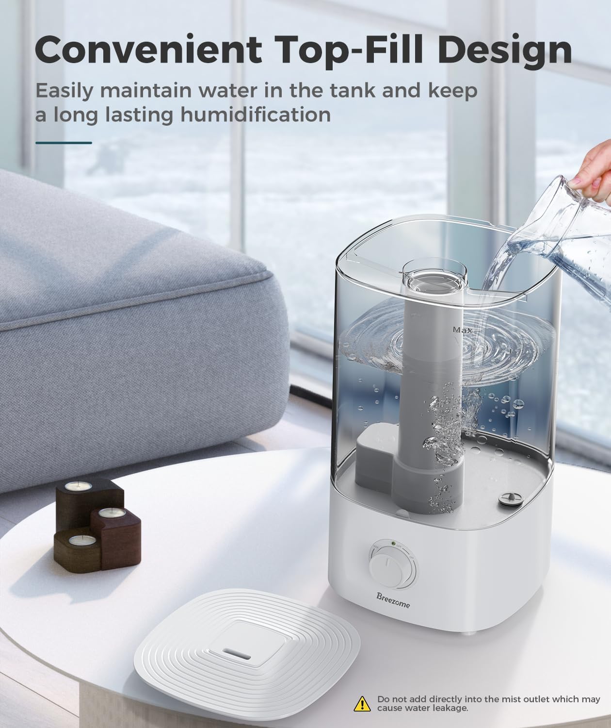 BREEZOME Humidificadores de 4 litros para dormitorio, humidificadores ultrasónicos de niebla fría de llenado superior para bebé, plantas, guardería,