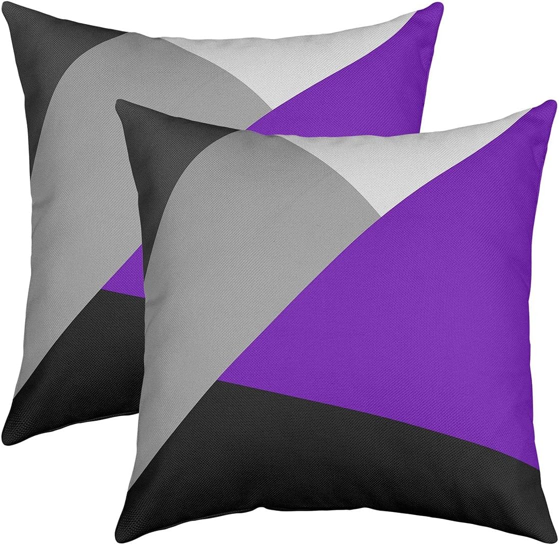 Erosebridal Juego de 2 fundas de cojín geométricas de retazos para mujer, color morado, negro, gris, gris, 18 x 18, fundas de almohada geométricas