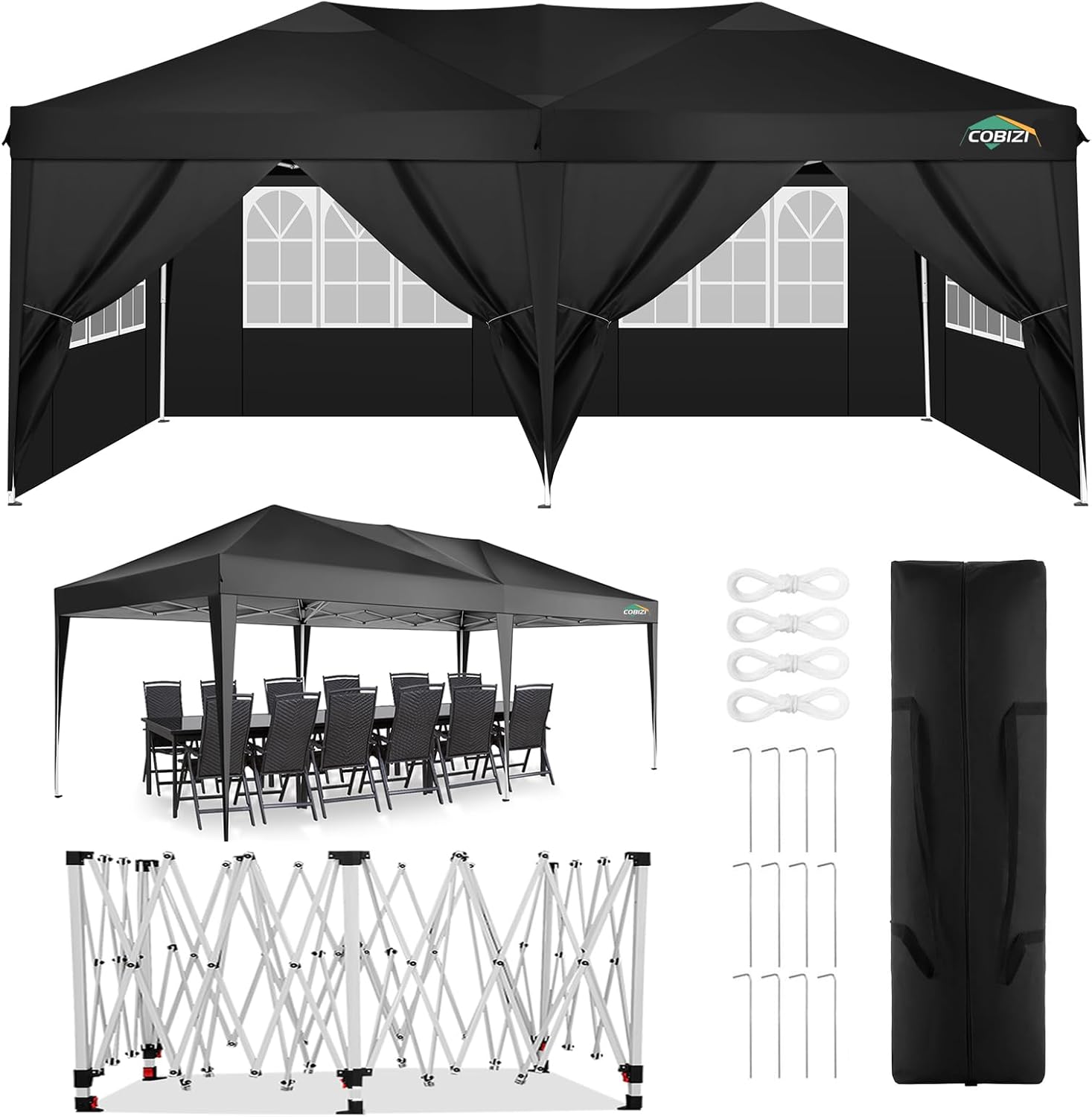 COBIZI Tienda de campaña desplegable de 10 x 20 pulgadas, impermeable, refugio instantáneo comercial, para exteriores, carpa para fiestas, con bolsa