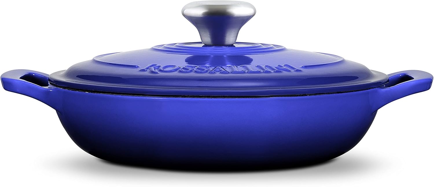 Signature – Estofador de hierro fundido esmaltado, olla antiadherente con tapa de ajuste ajustada para asar perfectos, hornear, saltear, sellar y