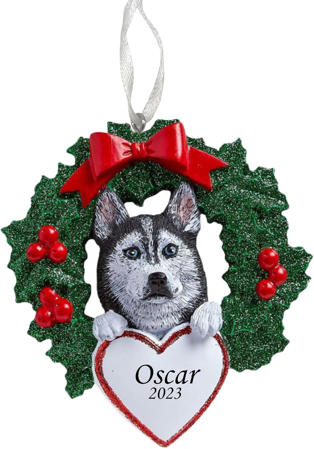 Adorno personalizado de Husky siberiano en corona de árbol de Navidad, decoración personalizada profesional, mascota, perro, cachorro, perro, adorno