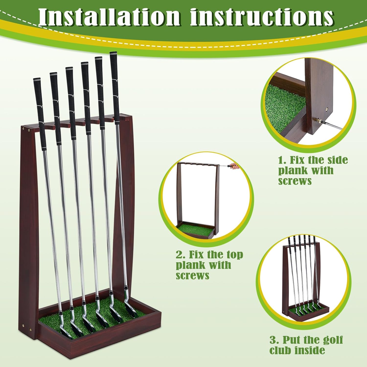 Lenwen Soporte de madera para putter de golf, estante de exhibición para interiores, soporte para palos de golf, soporte para palos de golf de
