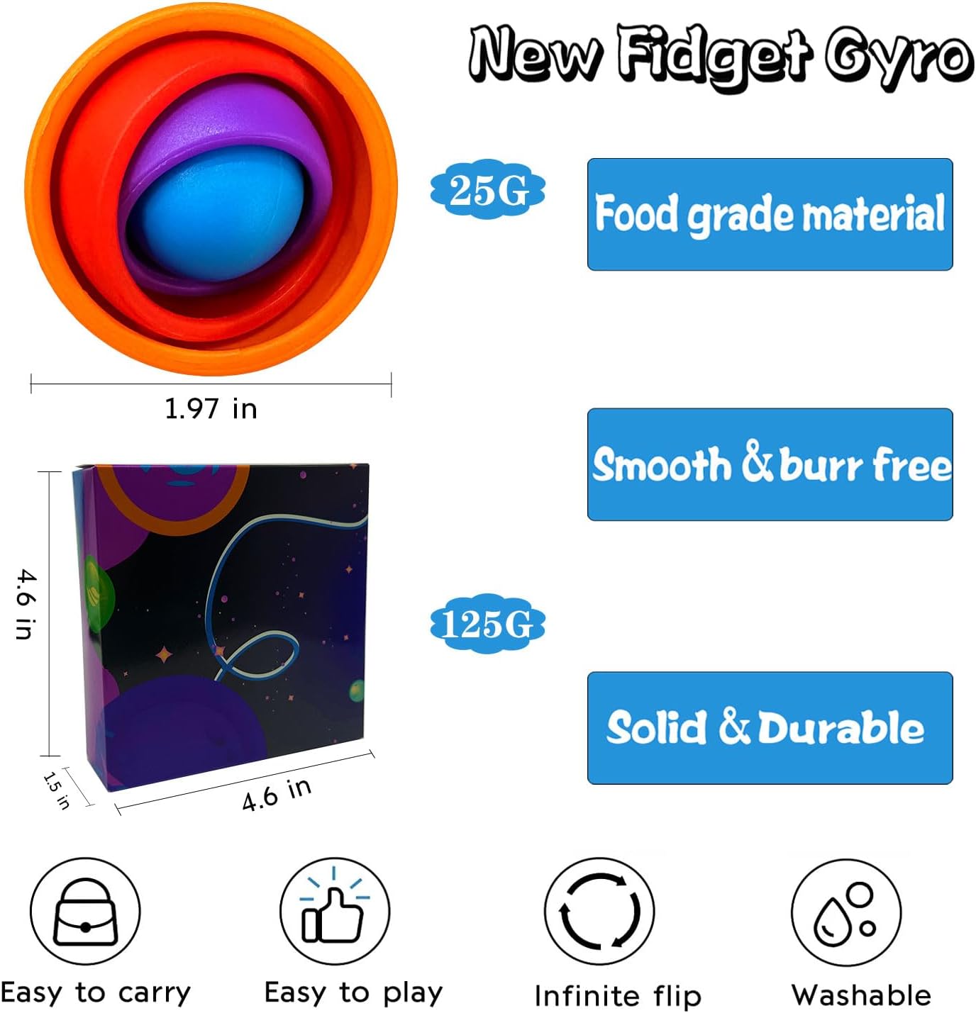 Paquete de 4 juguetes sensoriales para la ansiedad, bola giratoria 3D divertida con giro infinito, juguetes para niños y adultos, juguetes para
