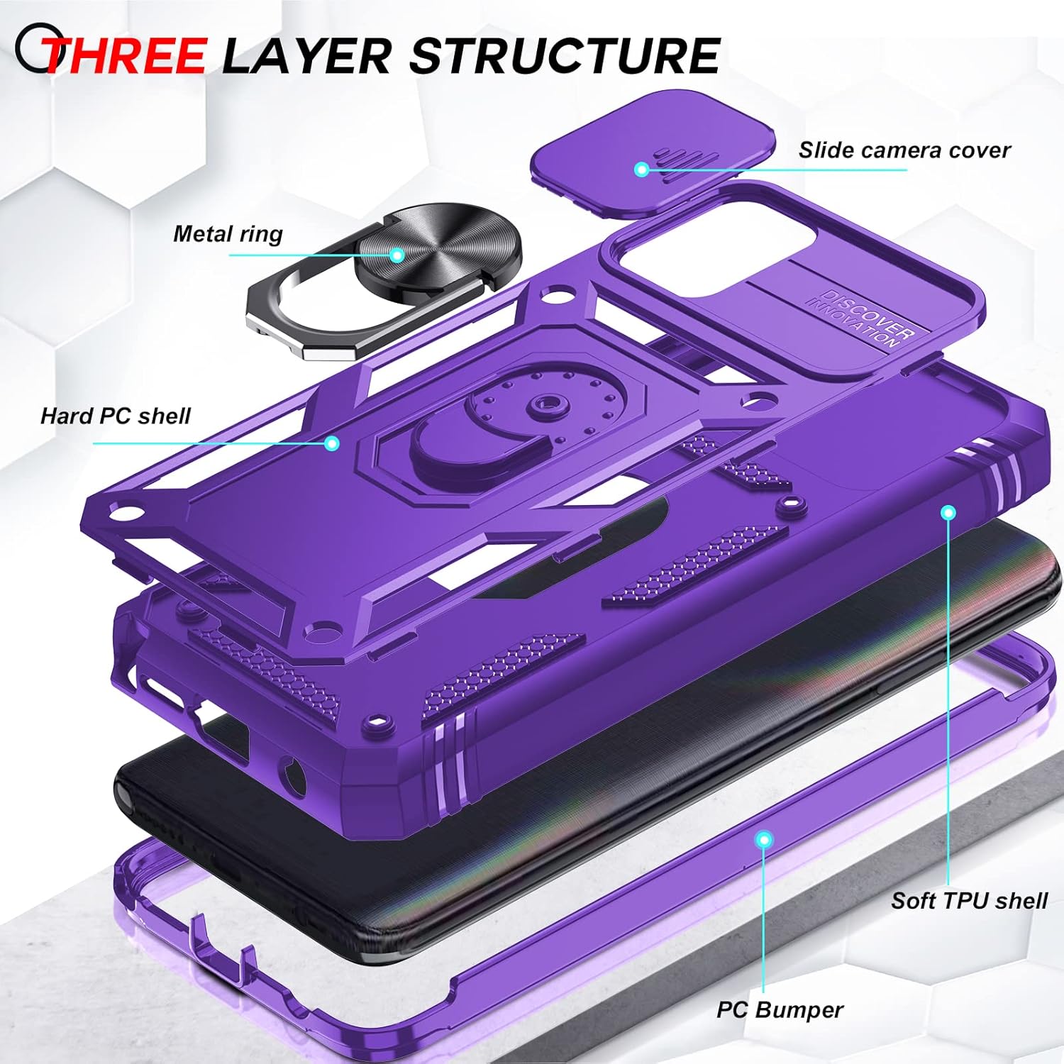 LeYi Funda para Moto G Stylus 4G 2021 con funda deslizante para cámara + 2 unidades Protector de pantalla de vidrio templado, funda de grado militar