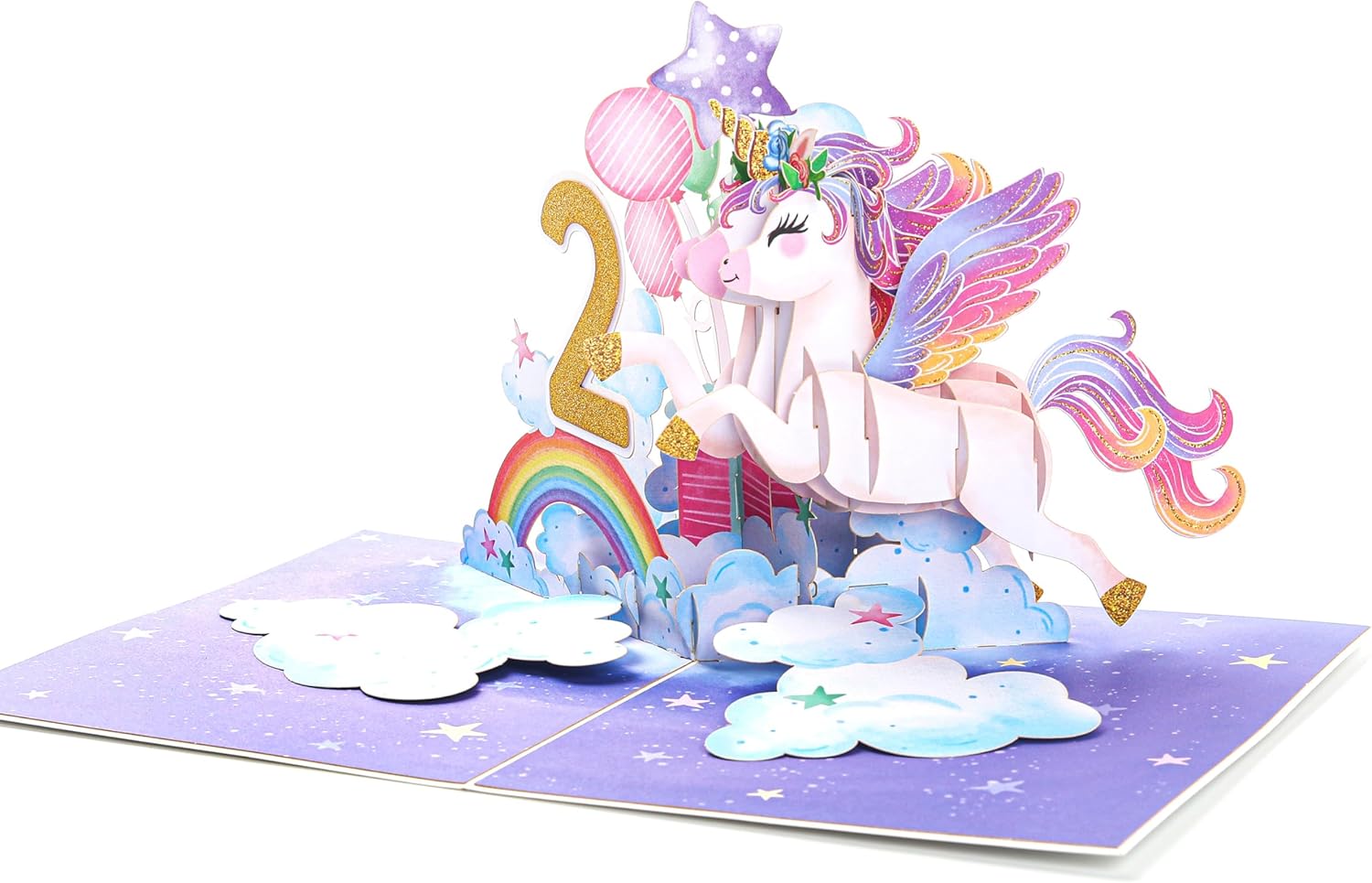 Liif Tarjeta de feliz cumpleaños de 2 cumpleaños de unicornio, tarjeta de cumpleaños desplegable para niños de 2 años para niños, niñas, niños