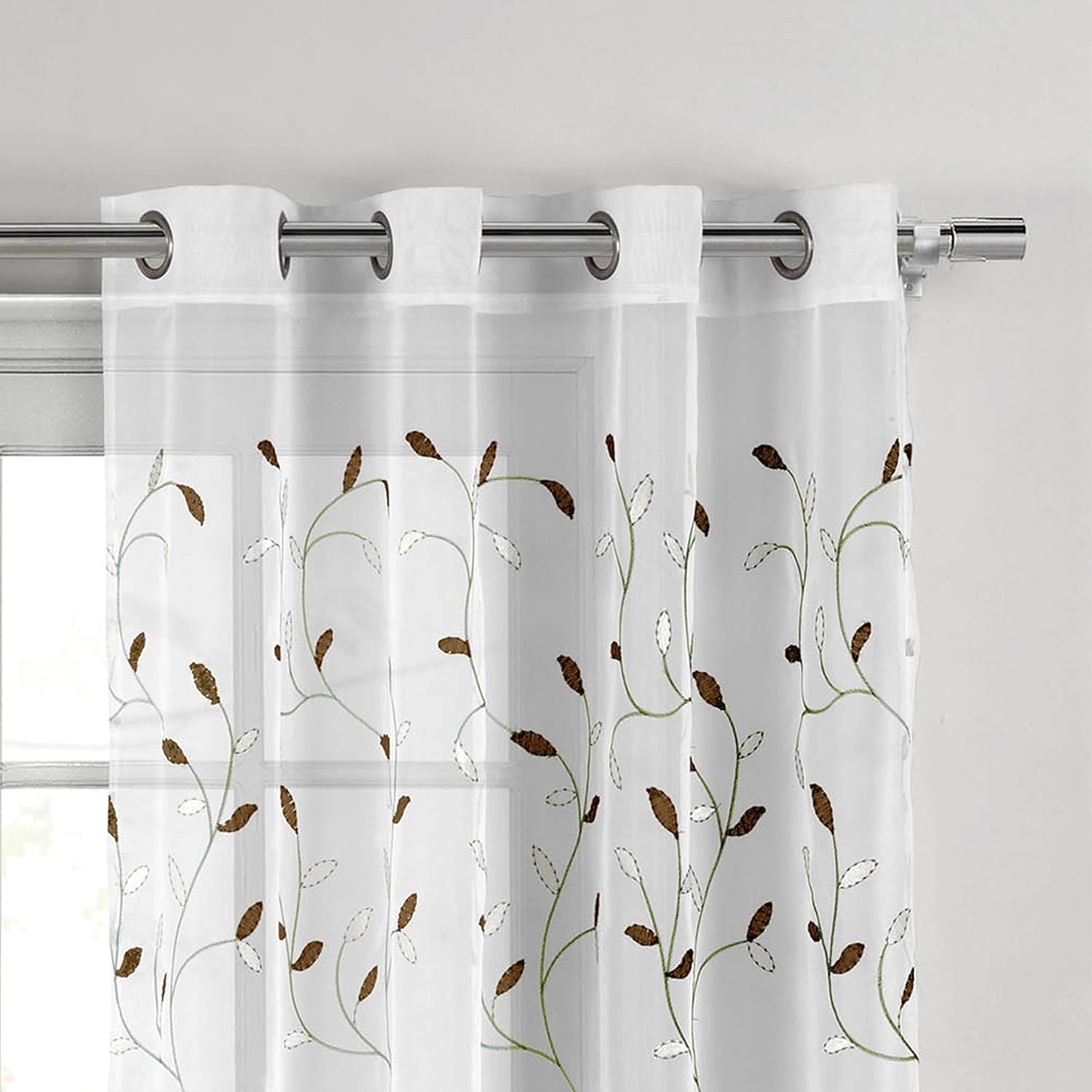Creative Home Ideas Hojas onduladas, cortinas transparentes bordadas, incluye 1 panel de cortina de hojas, cortinas de ventana con ojales de metal,