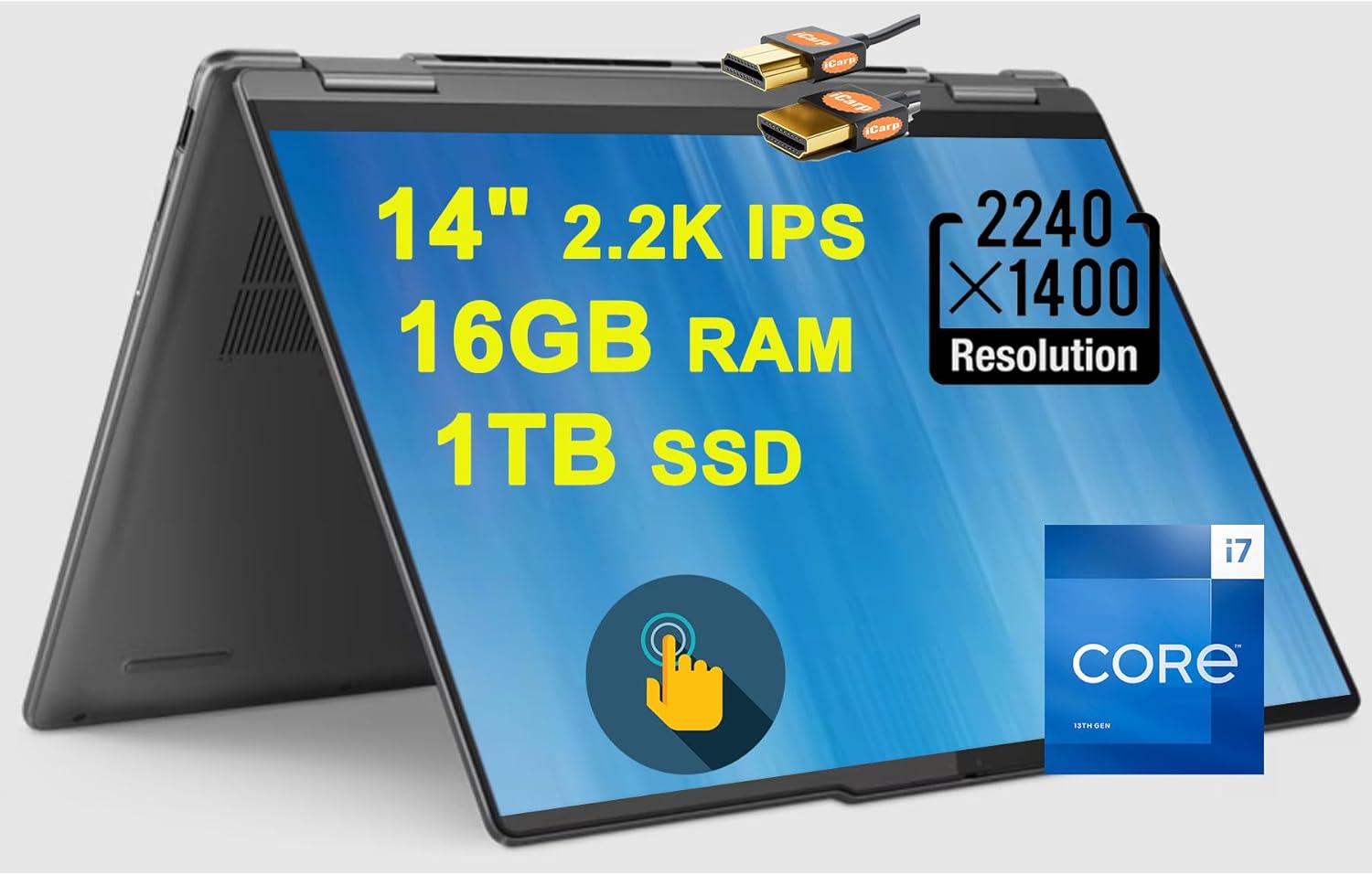 Lenovo Yoga 7i 2 en 1 Laptop 14″ 2.2K IPS Touch 13 generación Intel 10-Core i7-1355U 16GB RAM 1TB SSD retroiluminada huella digital Thunderbolt FHD