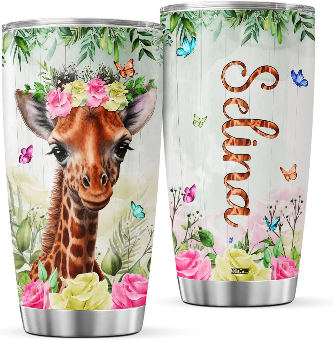 9GIFT4YOU Vaso de café personalizado con diseño floral de jirafa con tapa, lindo regalo de cumpleaños para mujeres, adolescentes, niñas, amigos,