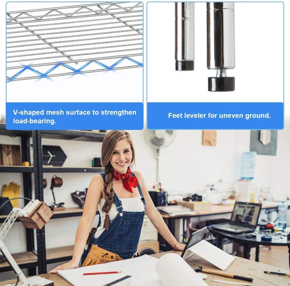 Meet perfect Estantería ajustable de 5 estantes, estante de almacenamiento, estante de utilidad resistente, estante de alambre de metal ventilado