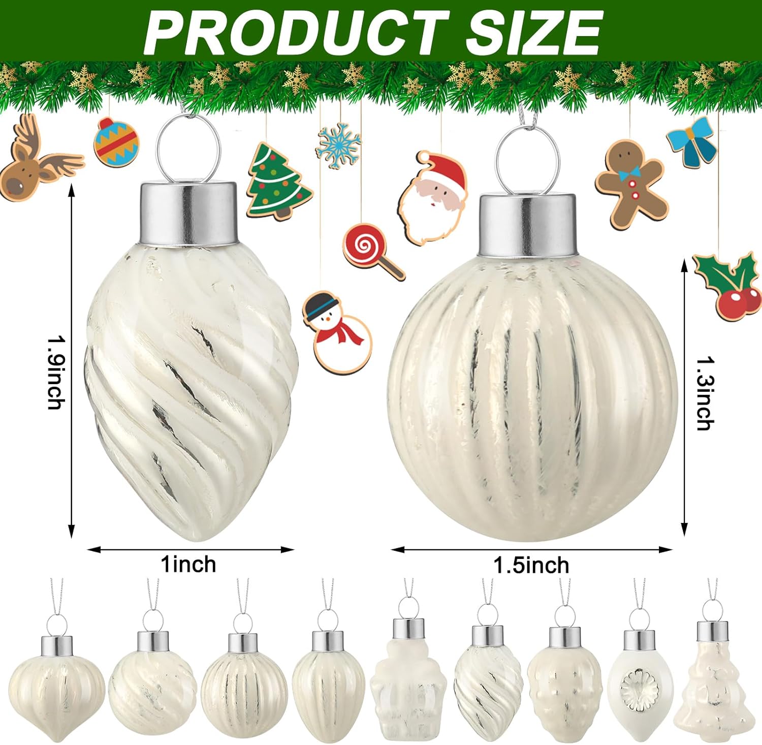Wettarn Juego de 27 adornos navideños de cristal de mercurio, adornos de Navidad pequeños colgantes, decoraciones de Navidad retro para árbol de