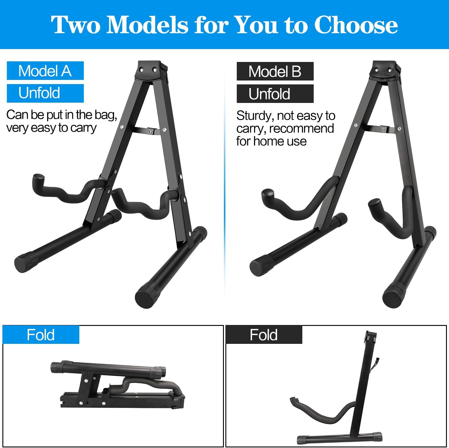 DkOvn Soporte para guitarra, 124 unidades de soporte plegable para guitarra con marco A con brazos de goma antideslizante y espuma, soporte de