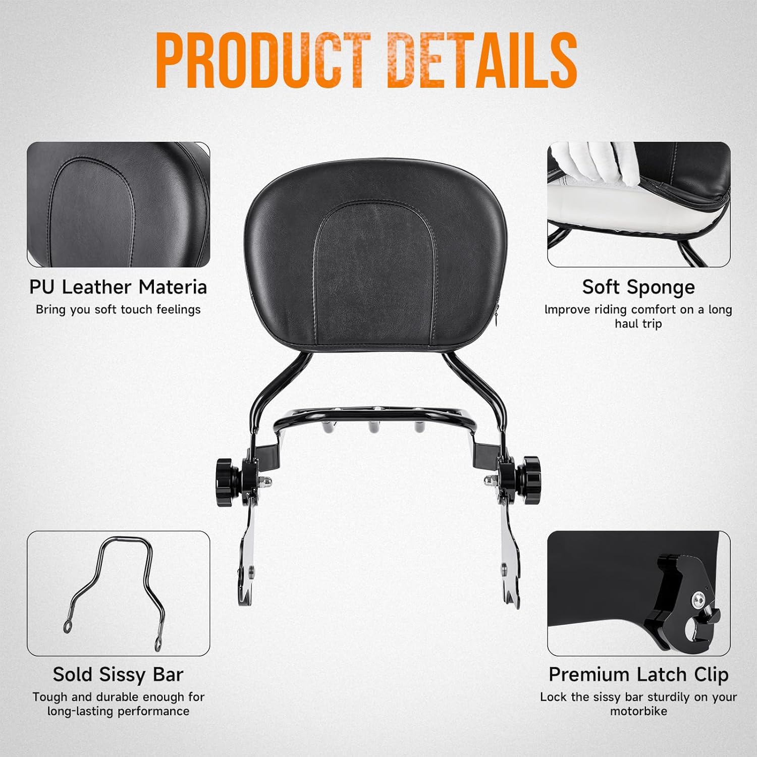 Respaldo de pasajero ajustable y desmontable con portaequipajes compatible con Harley Road King 1997-2008, Road Glide, Street Glide, Electra Glide,