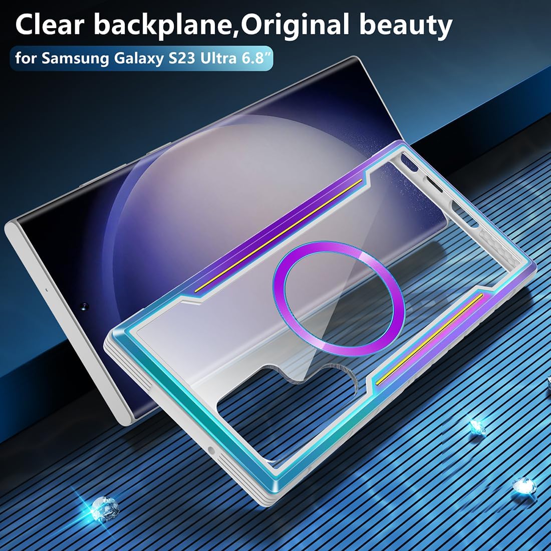 TIANNIUKE Funda magnética para Samsung Galaxy S23 Ultra, con protector de lente de cámara compatible con MagSafe, funda de silicona metálica a