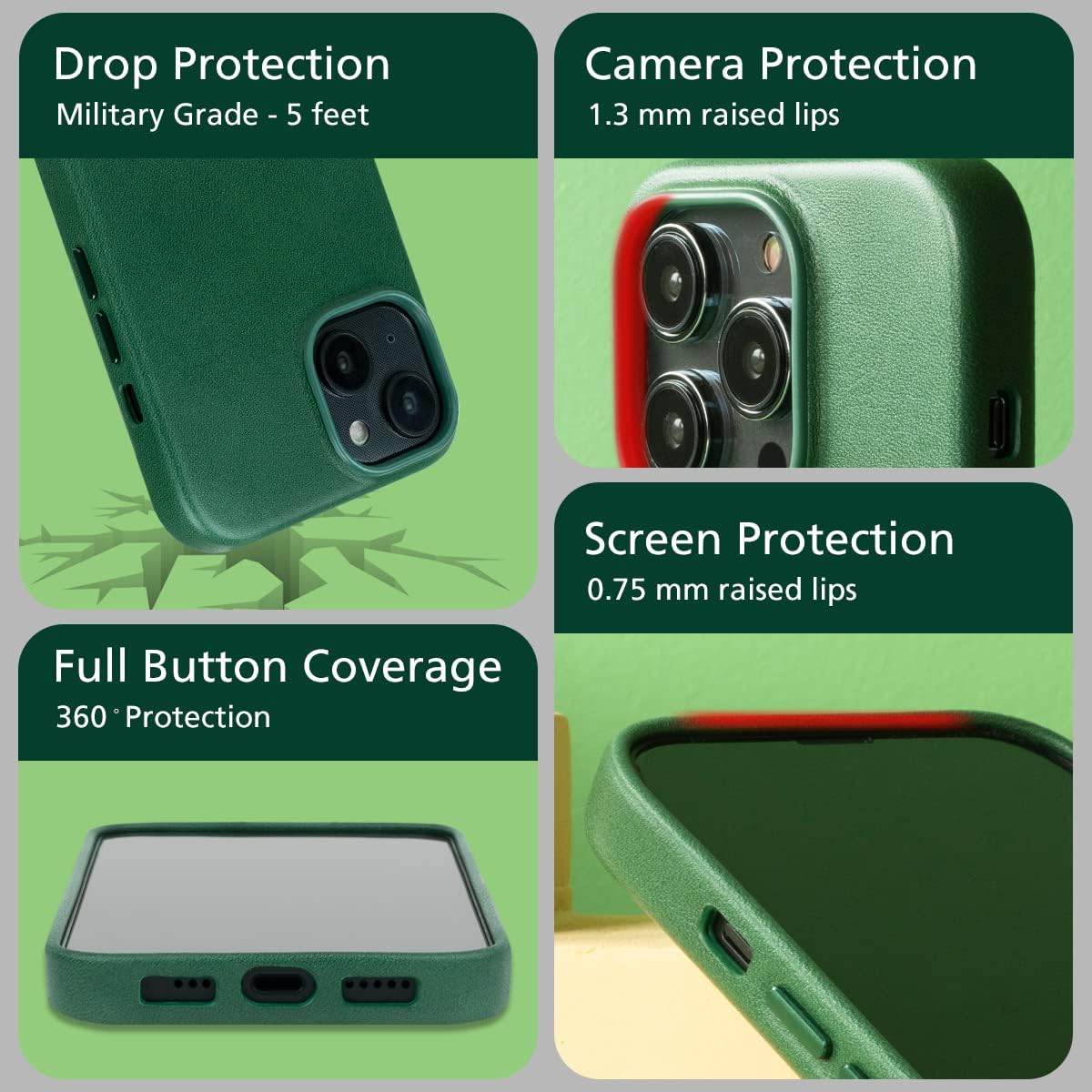 alto Funda de cuero diseñada para iPhone 14 y iPhone 13, serie original, funda protectora de cuero italiano de primera calidad hecha a mano (6.1