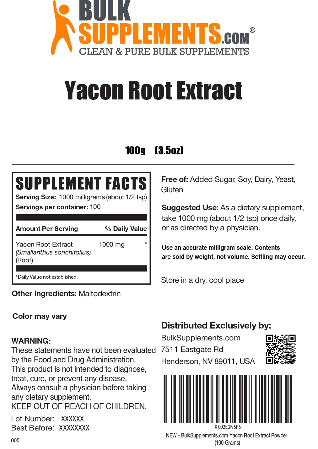 BulkSupplements.com Yacon Root Extract – Edulcorante Keto – Sustitutos del azúcar – Edulcorante de fibra – Edulcorante natural – Sustitutos de
