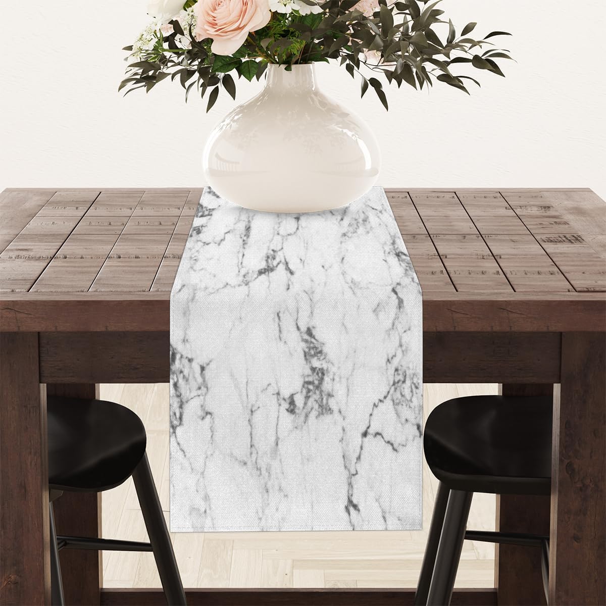 Camino de mesa con textura de mármol blanco, mantel de lino rústico para cocina de granja, cena, eventos, fiesta, decoración de mesa de vacaciones,