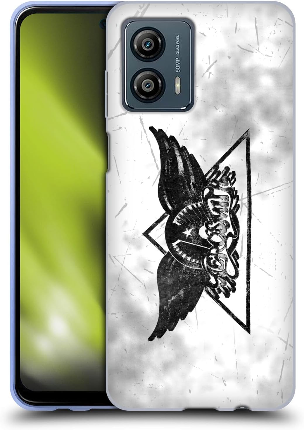 Head Case Designs Officially Licensed Aerosmith Triangle Winged Logo Black and White Soft Gel Case Compatible with Motorola Moto G53 5G