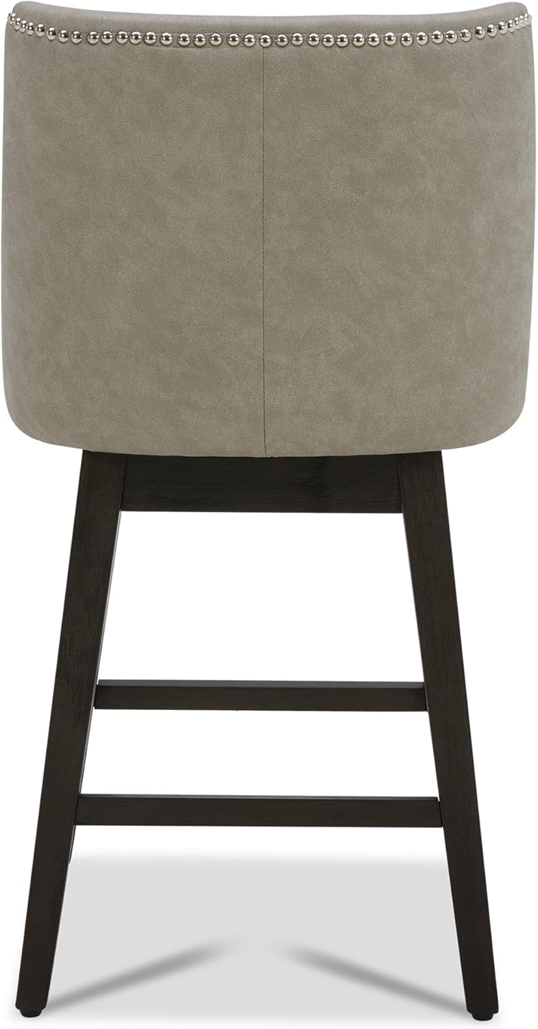 CHITA Taburete de bar giratorio de altura de mostrador, taburete de bar tapizado de 26 pulgadas de altura del asiento, piel sintética en gris piedra