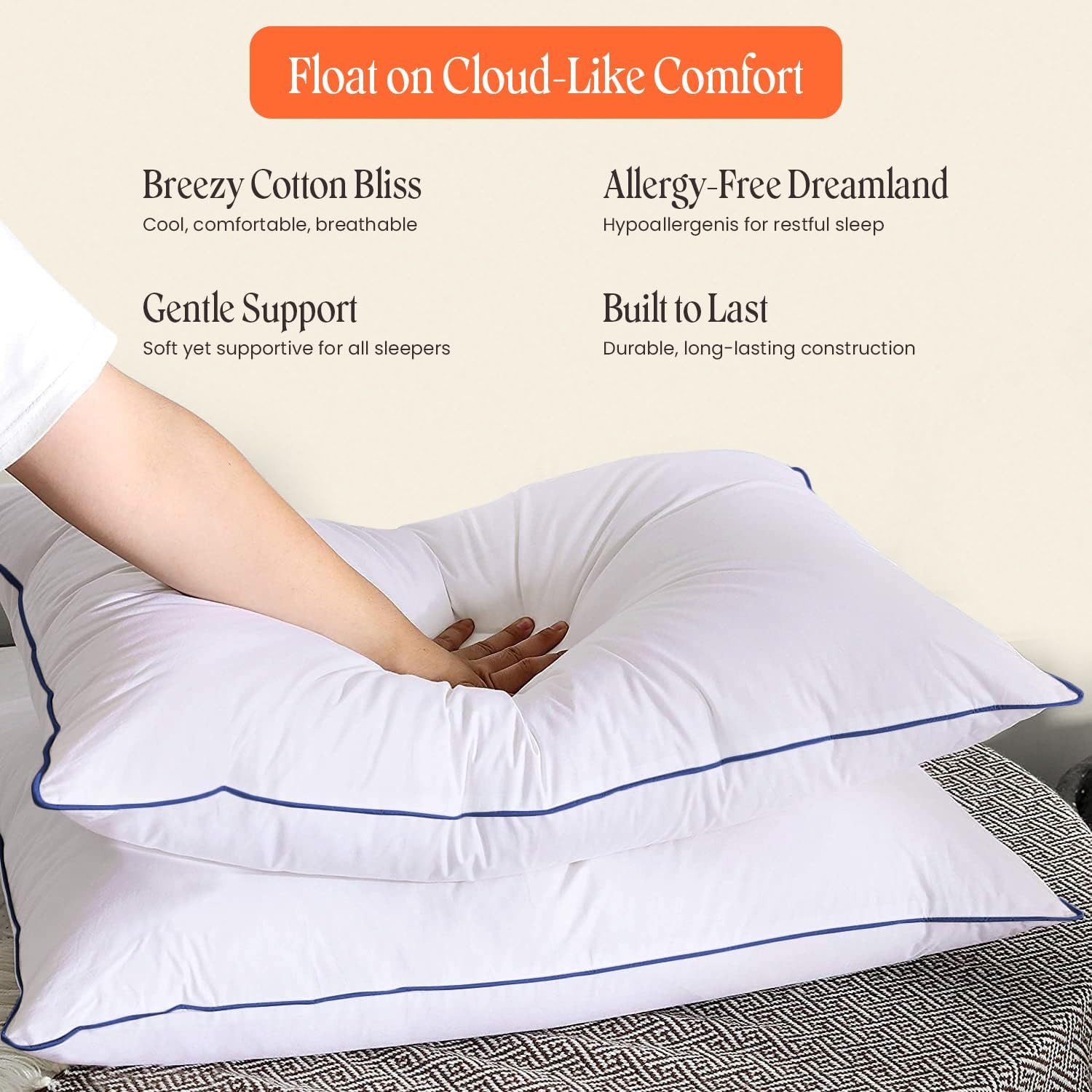 SGI Bedding Juego de 4 almohadas refrescantes tamaño Queen, almohada de cama de calidad de hotel para dormir de lado, estómago y espalda, relleno
