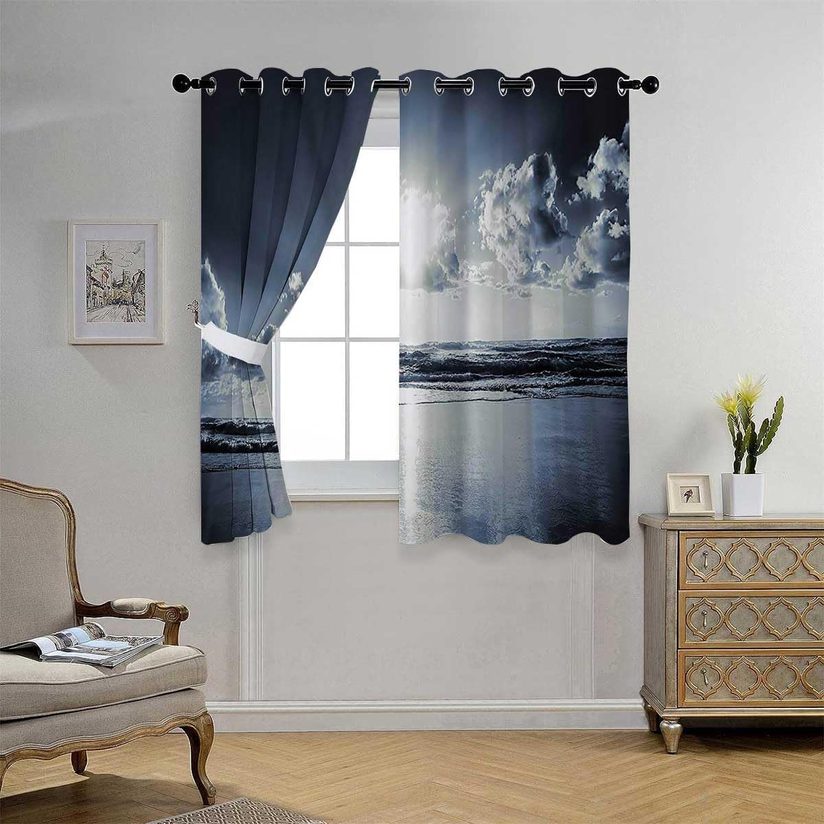 YANFENQI Blackout Fabric for Curtains Nautical Decorations Collection Sound Proof Curtains for Doorway Cortinas para Ventanas De Cuarto 55Inch Width