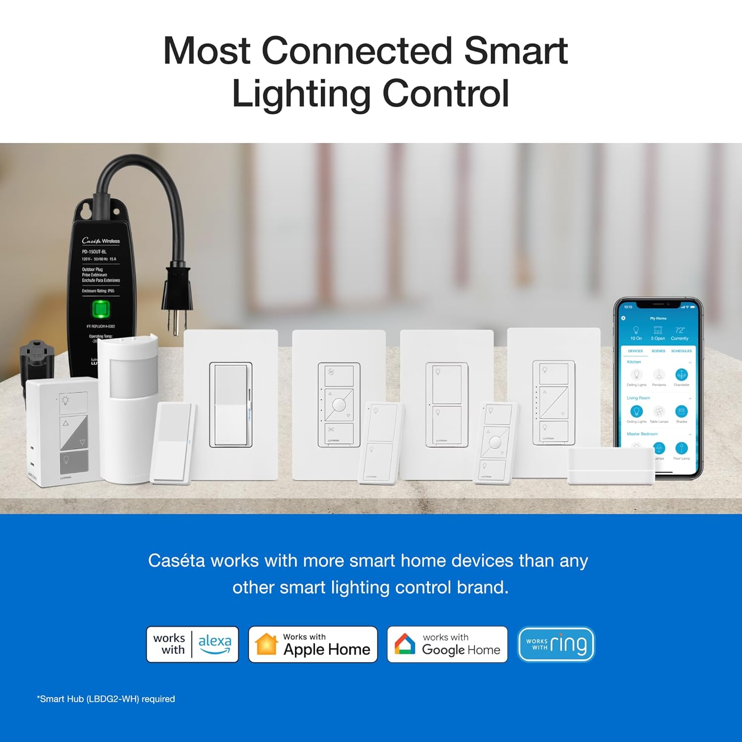 Lutron Claro – Kit de interruptor inteligente de 3 vías con control remoto Pico Paddle y etiquetas adhesivas de alambre, funciona con Alexa, Apple